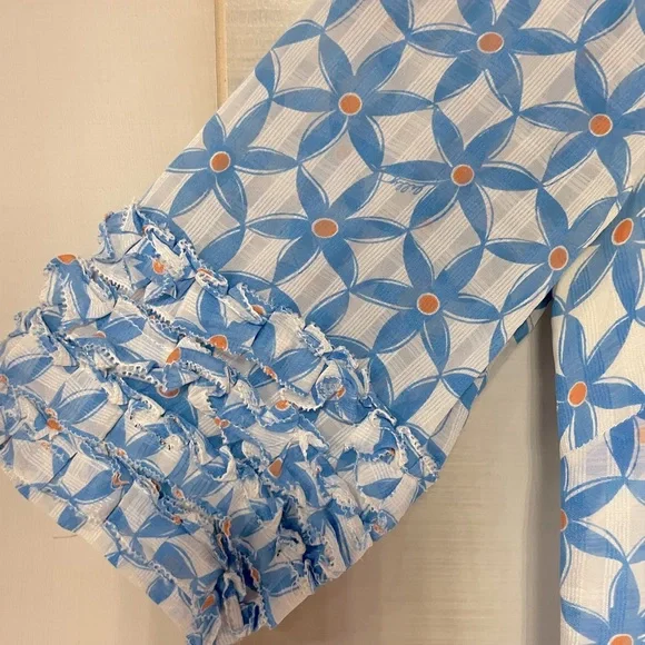 Lilly Pulitzer Dasha Coastal Blue Star Fruit Silk Ruffle Sheath Dress Sz 2 - Picture 8 of 8